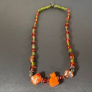 Orange Freshwater Pearl Cat Unique OOAK Necklace